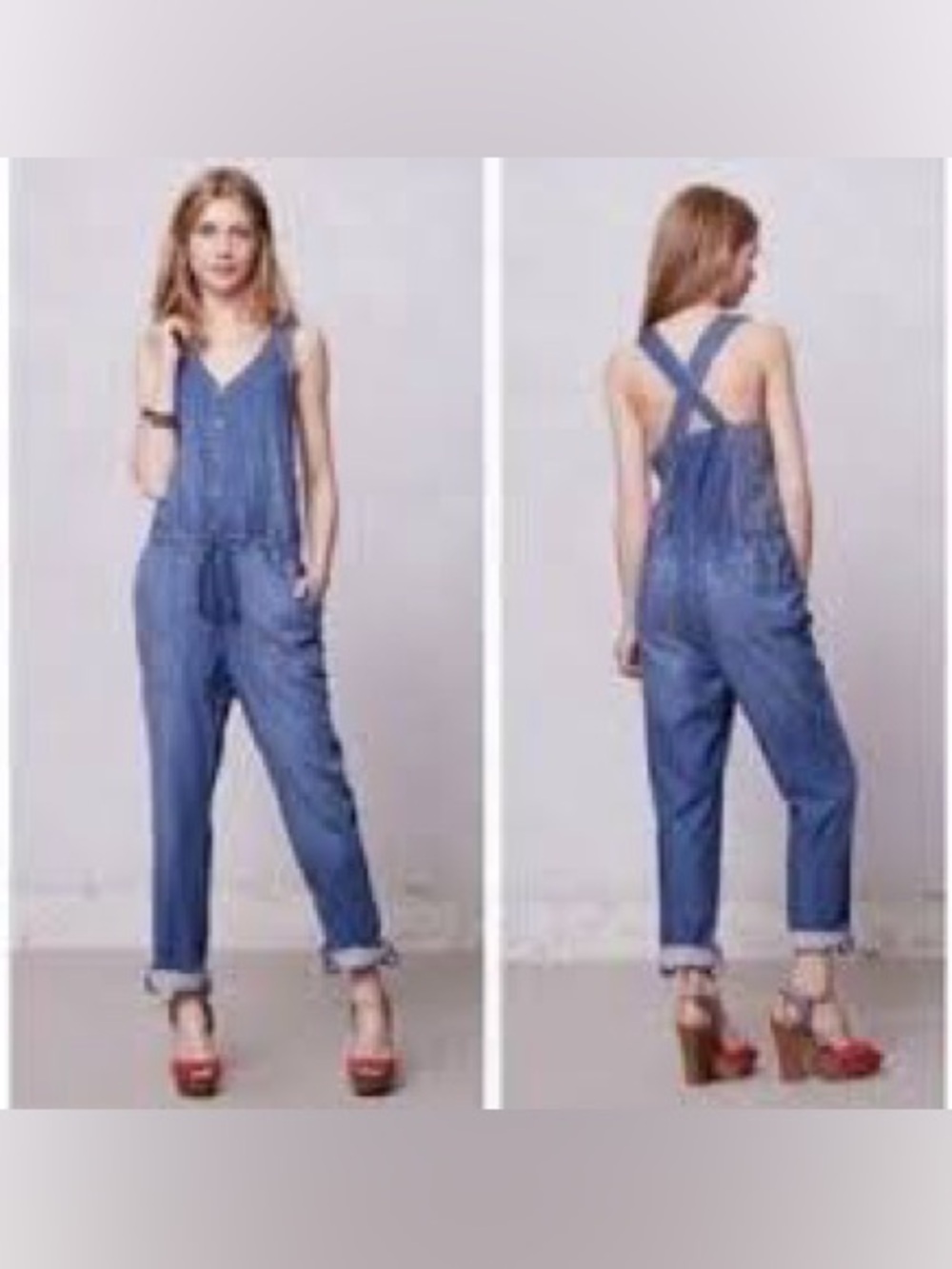 HOLDING HORSES Blue Denim Cross-Back Women's Overalls